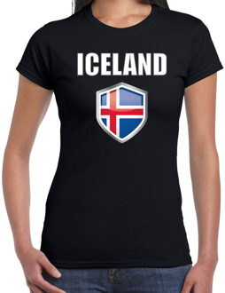 Bellatio Decorations IJsland landen supporter t-shirt met IJslandse vlag schild zwart dames