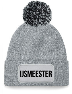Bellatio Decorations IJsmeester muts met pompon - unisex - one size - grijs