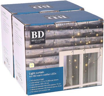 Bellatio Decorations ijspegelverlichting - 2x - 180 leds - warm wit - 6 mtr - kerstverlichting