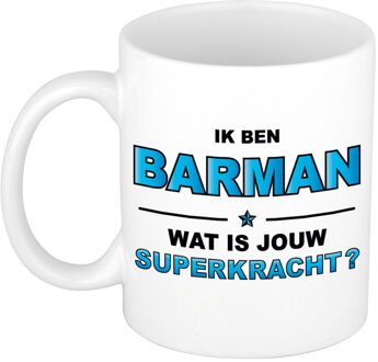 Bellatio Decorations Ik ben barman wat is jouw superkracht cadeau mok / beker wit en blauw - cadeau / verjaardag / beroepen - feest mokken Multikleur