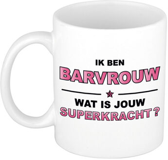 Bellatio Decorations Ik ben barvrouw wat is jouw superkracht cadeau mok / beker wit en roze - cadeau / verjaardag / beroepen - feest mokken Multikleur