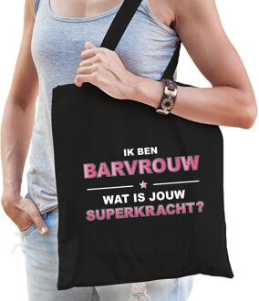 Bellatio Decorations Ik ben barvrouw wat is jouw superkracht - tasje zwart voor dames - barvrouw kado tas