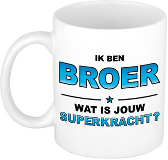 Bellatio Decorations Ik ben broer wat is jouw superkracht cadeau mok / beker wit en blauw - verjaardag - feest mokken