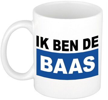 Bellatio Decorations Ik ben de baas koffiemok - blauw/wit - keramiek - 300 ml - koffiebeker voor heren - Cadeau