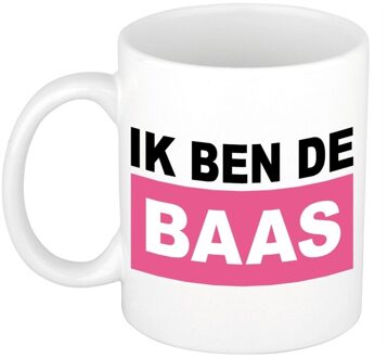 Bellatio Decorations Ik ben de baas mok / beker - roze - 300 ml - keramiek - dames Multikleur