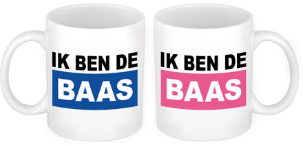 Bellatio Decorations Ik ben de Baas mok roze en blauw - Bruiloft huwelijks koppel cadeau