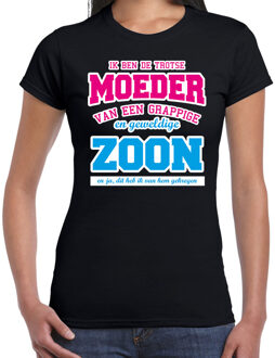 Bellatio Decorations Ik ben de trotse moeder van zoon cadeau t-shirt zwart voor dames L