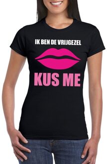 Bellatio Decorations Ik ben de vrijgezel kus me t-shirt zwart dames 2XL