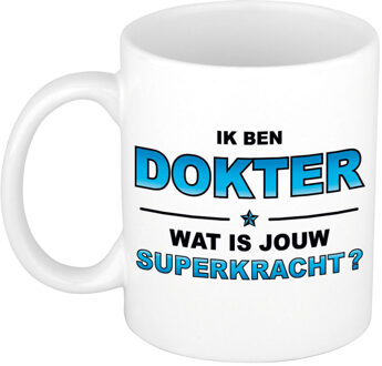 Bellatio Decorations Ik ben dokter wat is jouw superkracht cadeau mok / beker wit en blauw - cadeau / verjaardag / beroepen - feest mokken Multikleur