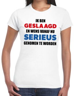 Bellatio Decorations Ik ben geslaagd serieus wit fun-t shirt voor dames S - Feestshirts