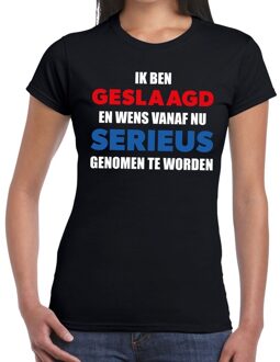 Bellatio Decorations Ik ben geslaagd serieus zwart fun-t shirt voor dames M - Feestshirts