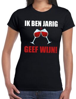 Bellatio Decorations Ik ben jarig geef wijn t-shirt zwart dames 2XL