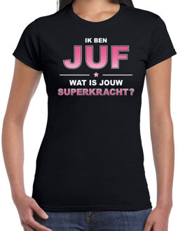Bellatio Decorations Ik ben juf wat is jou superkracht t-shirt zwart voor dames - cadeau shirt lerares