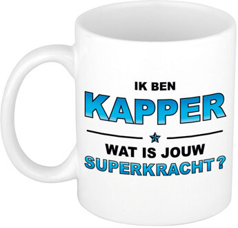 Bellatio Decorations Ik ben kapper wat is jouw superkracht cadeau mok / beker wit en blauw - cadeau / verjaardag / beroepen - feest mokken Multikleur