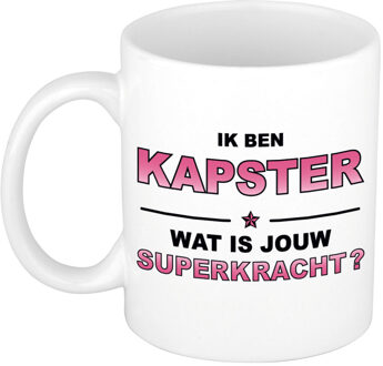 Bellatio Decorations Ik ben kapster wat is jouw superkracht cadeau mok / beker wit en roze - cadeau / verjaardag / beroepen - feest mokken Multikleur