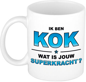 Bellatio Decorations Ik ben kok wat is jouw superkracht cadeau mok / beker wit en blauw - cadeau / verjaardag / beroepen - feest mokken