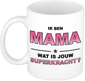 Bellatio Decorations Ik ben mama wat is jouw superkracht cadeau mok / beker wit en roze - cadeau Moederdag / verjaardag - feest mokken Multikleur