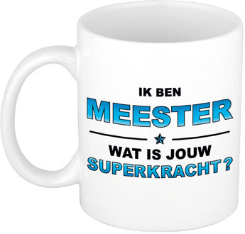 Bellatio Decorations Ik ben meester wat is jouw superkracht cadeau mok / beker wit en blauw - cadeau / verjaardag / beroepen - feest mokken