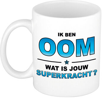 Bellatio Decorations Ik ben oom wat is jouw superkracht cadeau mok / beker wit en blauw - kado verjaardag - feest mokken