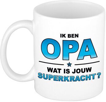 Bellatio Decorations Ik ben opa wat is jouw superkracht cadeau mok / beker wit en blauw - Verjaardag opa - feest mokken