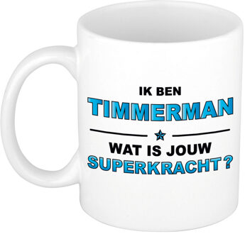 Bellatio Decorations Ik ben timmerman wat is jouw superkracht cadeau mok / beker wit en blauw - cadeau / verjaardag / beroepen - feest mokken Multikleur