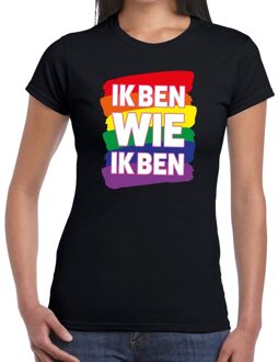 Bellatio Decorations Ik ben wie ik ben regenboog gaypride shirt zwart voor dames 2XL