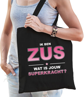 Bellatio Decorations Ik ben zus wat is jouw superkracht tasje zwart voor dames - cadeau tas zus