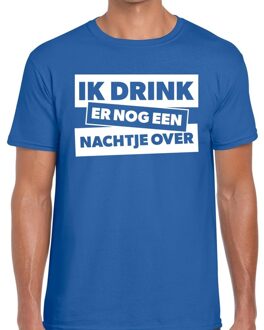 Bellatio Decorations Ik drink er nog een nachtje over tekst t-shirt blauw heren 2XL