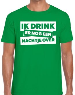 Bellatio Decorations Ik drink er nog een nachtje over tekst t-shirt groen heren