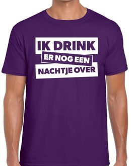 Bellatio Decorations Ik drink er nog een nachtje over tekst t-shirt paars heren 2XL