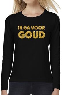 Bellatio Decorations Ik ga voor GOUD glitter t-shirt long sleeve zwart voor dames
