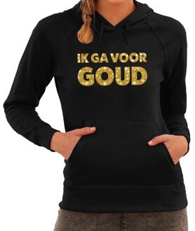 Bellatio Decorations Ik ga voor GOUD glitter tekst hoodie zwart dames 2XL