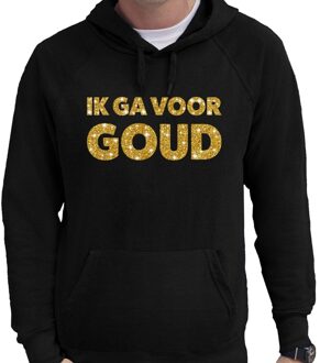 Bellatio Decorations Ik ga voor GOUD glitter tekst hoodie zwart voor heren 2XL