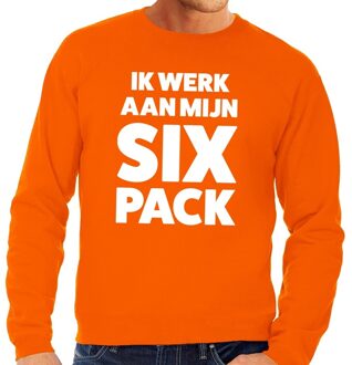 Bellatio Decorations Ik werk aan mijn SIX Pack fun sweater oranje voor heren 2XL - Feesttruien