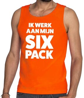 Bellatio Decorations Ik werk aan mijn SIX Pack fun tanktop / mouwloos shirt oranje voor heren 2XL - Feestshirts