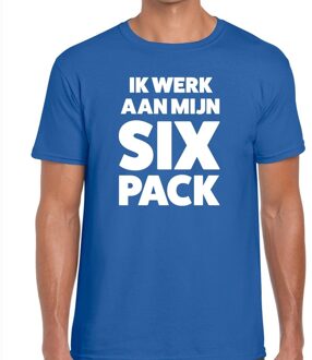 Bellatio Decorations Ik werk aan mijn SIX Pack heren T-shirt blauw 2XL