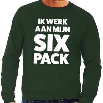 Bellatio Decorations Ik werk aan mijn SIX Pack tekst  sweater groen voor heren 2XL