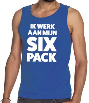 Bellatio Decorations Ik werk aan mijn SIX Pack tekst tanktop / mouwloos shirt blauw L