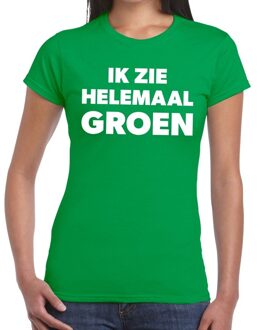 Bellatio Decorations Ik zie helemaal groen tekst t-shirt dames XS