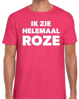 Bellatio Decorations Ik zie helemaal roze tekst t-shirt roze heren 2XL