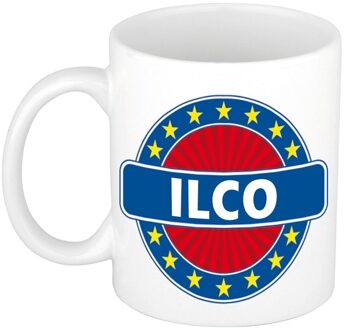 Bellatio Decorations Ilco voornaam koffiemok - beker - wit/blauw - 300 ml - Cadeau - Heren - Collega - Vaderdag
