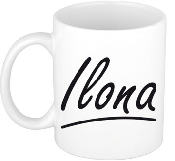Bellatio Decorations Ilona Naam koffiemok - beker - met sierlijke letters - wit - 300 ml - Cadeau - Dames