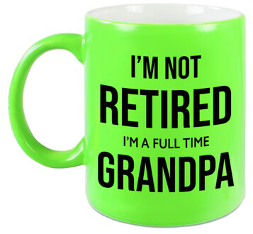 Bellatio Decorations Im not retired im a full time grandpa mok / beker neon groen 330 ml bedankt cadeau collega - feest mokken