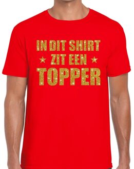 Bellatio Decorations In dit shirt zit een Topper glitter tekst t-shirt rood heren