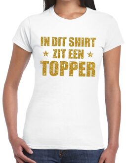 Bellatio Decorations In dit shirt zit een Topper goud glitter tekst t-shirt wit voor dames - dames Toppers shirts 2XL