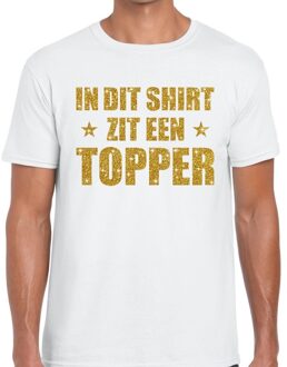 Bellatio Decorations In dit shirt zit een Topper goud glitter tekst t-shirt wit voor heren - heren Toppers shirts 2XL