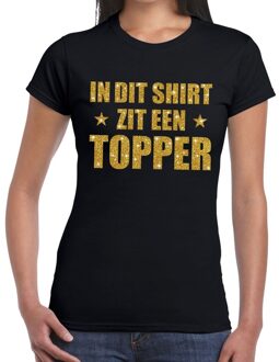 Bellatio Decorations In dit shirt zit een Topper goud glitter tekst t-shirt zwart voor dames - dames Toppers shirts 2XL