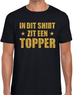 Bellatio Decorations In dit shirt zit een Topper goud glitter tekst t-shirt zwart voor heren - heren Toppers shirts 2XL