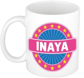 Bellatio Decorations Inaya voornaam koffiemok - beker - wit/roze - 300 ml - Cadeau - Dames - Collega - Moederdag