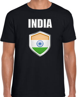 Bellatio Decorations India landen supporter t-shirt met Indiaanse vlag schild zwart heren